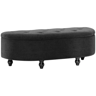 Afbeelding van HOMCOM Zitbank met opbergruimte, zitkist geopend deksel, fluwelen touch, gestoffeerde bank voor slaapkamer, rubberhout, donkergrijs, 120 x 46 42 cm