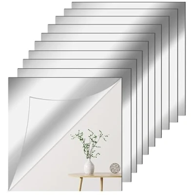 Afbeelding van Newpop 10 stuks wandspiegel, zelfklevend, 20 x cm, explosiebestendig, vierkant, flexibel, acrylspiegel, kunststof, knutselen, wanddecoratie, zonder lijst, voor badkamer, woonkamer,