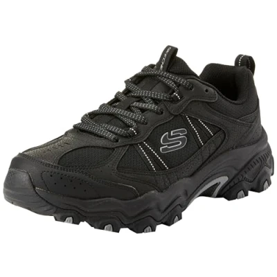 Afbeelding van Skechers Heren uithoudingsvermogen bij Trekking Low Cut, zwart synthetisch/mesh/trim, 13 UK, Zwarte Synthetische Mesh Trim,