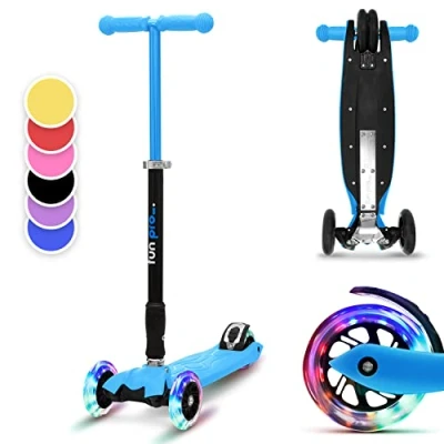 Afbeelding van Fun Pro Two Kinderscooter Step Kickboard 5 Jaar Zwaartekrachtstuur Led Wielen Met Dynamo Tot 80 Kg Lichaamsgewicht Ca. 170 Cm Lichaamslengte Inklapbaar In Hoogte Verstelbaar Stuur Blauw