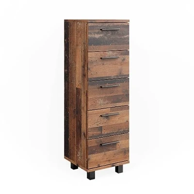 Afbeelding van Vicco Halfhoge kast &quot;Ilias&quot;, Eiken rustiek, 30 x 95 cm met 5 laden