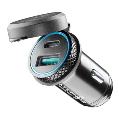 Afbeelding van Interphone USB A and C 12V adapter voor sigarettenaansteker, zwart