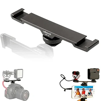 Afbeelding van Ulanzi PT 2 Dual Cold Shoe Mount voor camera en telefoonhouder 1/4inch schroefaansluiting Aluminium Zwart