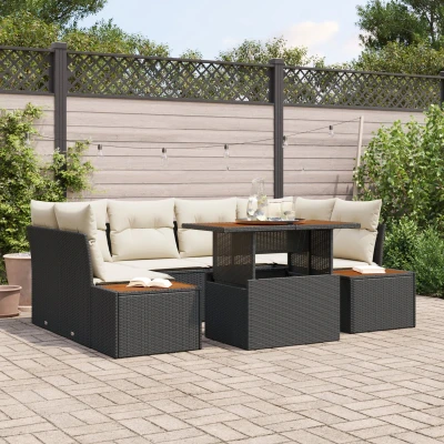 Afbeelding van vidaXL Tuin Sofa Set van 6 Zwart en Crème PE Wicker, Polyester
