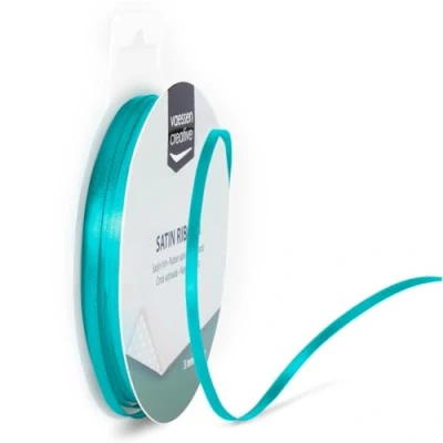 Afbeelding van Vaessen Creative Satijnen lint 3 mm x 10 m turquoise blauw, lint, decoratief linten om te knutselen, stoffen voor bruiloft, doop en verjaardagscadeaus