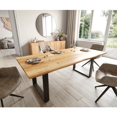 Afbeelding van Eetkamertafel Edge eiken natuur 200x100x3 skid zwart Live
