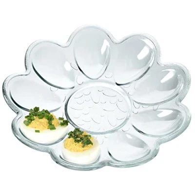 Afbeelding van KADAX Eierborden van glas, diameter 21,5 cm, praktisch bord voor eieren, eierhouder, robuuste eierdispenser (bloemenvorm, transparant, 9 eieren)