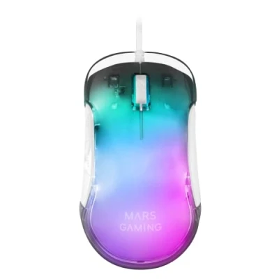 Afbeelding van MARSGAMING MMGLOW, RGB Chroma Glow Gaming Muis, Spiegelende Afwerking, Ultra lichtgewicht, 12800 DPI, Wit