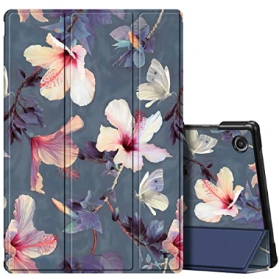 Afbeelding van FINTIE Beschermhoes voor Samsung Galaxy Tab A8 10,5 inch 2021 (SM X200 / X205 X207) dunne, lichte hoes, Piable Back Case, harde achterkant, Auto Slaap /Wekhoes, Hibiscus Bloem