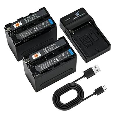 Afbeelding van DSTE NP F970 camera batterij (2 stuks) en oplader compatibel met Sony CCD TR500, TR511E, TR512E, TR515E, TR516, TR516E, TR517, TR555, TR57