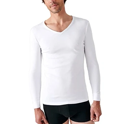 Afbeelding van Damart Heren T shirt lange mouwen V hals thermolactyl thermisch bovendeel interlock mesh warmtegraad 3 wit S
