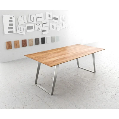Afbeelding van DELIFE Eettafel Edge 200x100 acacia natuur roestvrijstaal schuin Zwitserse rand