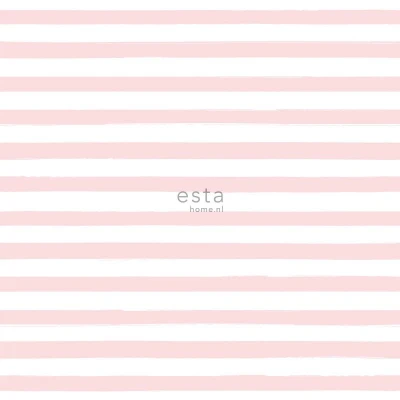 Afbeelding van Leen Bakker ESTAhome Behang Geschilderde Strepen Roze En Wit 0.53 X 10.05 M Vlies