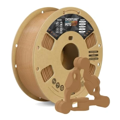 Afbeelding van OVERTURE PETG filament 1,75 mm, 1 kg spoel, duurzaam voor 3D printers, maatnauwkeurigheid +/ 0,02 printerfilament, bruin