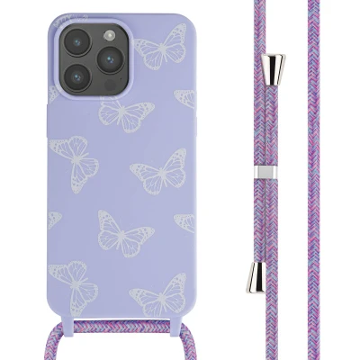 Afbeelding van Apple iPhone 15 Pro Max Hoesje Siliconen en TPU (zacht) iMoshion Koordhoesje/Softcase/Backcover Butterfly Telefoonhoesje