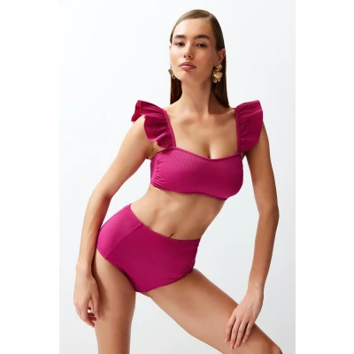 Afbeelding van Trendyol Fuchsia Bralet Hipster Bikiniset Met Hoge Taille En Ruches Tbess22Bt0049