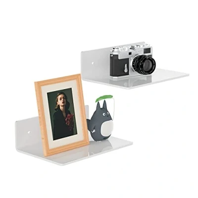 Afbeelding van Sezanrpt 23 cm witte zwevende planken acryl, wandplanken voor woonkamerdecoratie, slaapkamer, badkamer, keuken, eetkamer, merkwinkel, detailhandel, speelkamer, verpakking van 2 stuks