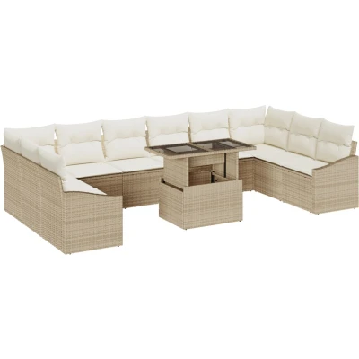 Afbeelding van vidaXL 11 delig tuinbankstel met kussens beige poly rattan