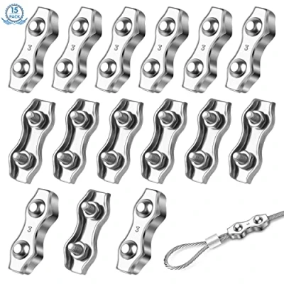 Afbeelding van M3 duplex klem 15 stuks 304 roestvrij staal staalkabelklem draadkabel clips kabelklem voor 3 mm staalkabel waslijn Makise fixeert