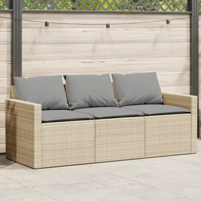 Afbeelding van Tuinbank 3 zits met kussens poly rattan beige