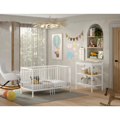 Afbeelding van Peuterkamer Dino: peuterbed 70x140cm en verzorgingstafel wit dennenhout
