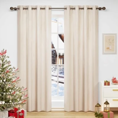 Afbeelding van WOLTU 2 X Gordijnen Verduisterend en thermisch 300g/m² in fluwelen,zwaar ondoorzichtig gordijn 140x270cm,Beige VH6068hsd