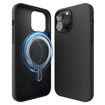 Afbeelding van elago Magnetische Siliconen Hoesje Compatibel met iPhone 13 Pro Max (6.7) Case, MagSafe, Ingebouwde Magneten, Premium Liquid Silicone, Beschermend Cover (Zwart)