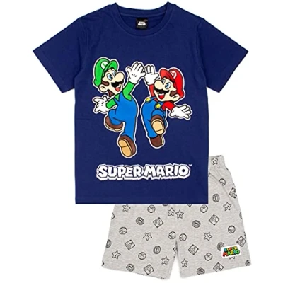 Afbeelding van Nintendo Super Mario Pyjama&#039;s jongens kinderen Luigi Blue of Red Short PJ&#039;s 7 8 jaar