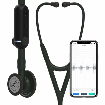 Afbeelding van 3M Littmann CORE Digitale Stethoscoop (EU), borststuk, slang, steel en headset in zwart, 69 cm, 8490