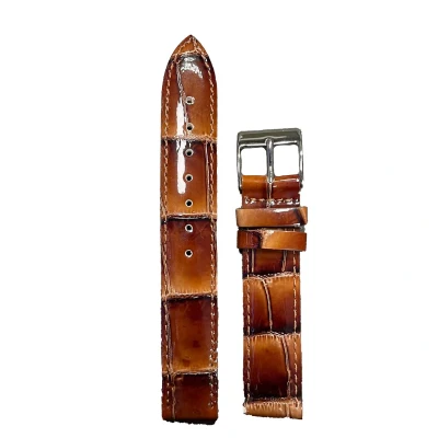 Afbeelding van Horlogeband 16 mm Cognac bruin Echt leer in croco print Roestvrijstalen gesp