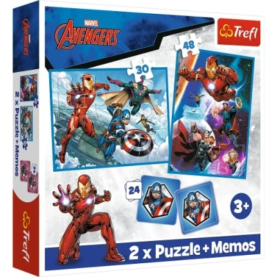 Afbeelding van Trefl Marvel The Avengers, Helden in Actie 3in1: 2x Puzzel + Geheugenspel, Met Superhelden, 30 en 48 Stukjes, Verschillende Moeilijkheidsgraden, 24 Memo&#039;s, Leuk voor Kinderen Vanaf 3 Jaar