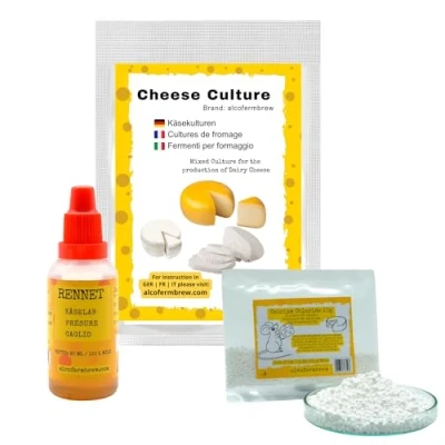 Afbeelding van Kaascultuur + vloeibaar stremsel calciumchloride Set voor zachte en harde kaas