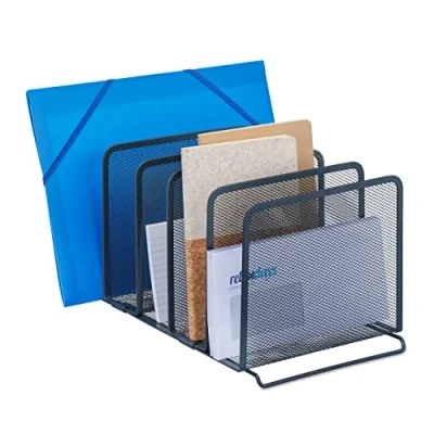 Afbeelding van Relaxdays brievenhouder 5 vakken metaal bureau organizer sorteerbak grijs