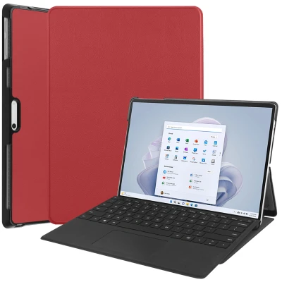 Afbeelding van Microsoft Surface Pro 9 Hoes: iMoshion Trifold Bookcase Rood Kunstleder Tablet Hoezen