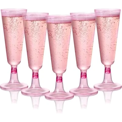 Afbeelding van MATANA 24 Herbruikbare Roze Plastic Champagneglazen 150ml