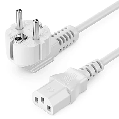 Afbeelding van deleyCON 10m Kabel voor Koude Apparaten Voedingskabel Stroomkabel Veiligheidsstekker Type F (CEE 7/4) 90 Hoekig Aansluiting C13 Bus PC Computer Monitor Printer Beamer Wit
