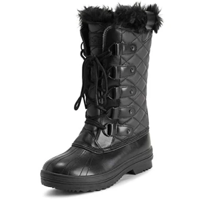 Afbeelding van Polar dames gewatteerde lange sneeuw waterdichte winter nepbont duurzame rubberen zool outdoor regenlaarzen zwart leer mono UK6 / EU39 YC0629