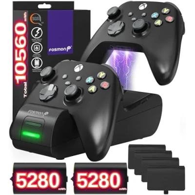 Afbeelding van Fosmon Dubbele 2 MAX oplader met 2x 2200mAh oplaadbare batterij compatibel Xbox Series X/S (2020), One/One X/One S Elite controllers, dockingstationkit hoge snelheid zwart