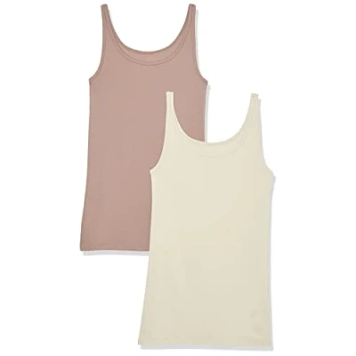 Afbeelding van Amazon Essentials Tanktop voor dames, slimfit, dunne bandjes, 2 stuks, donkertaupe, L