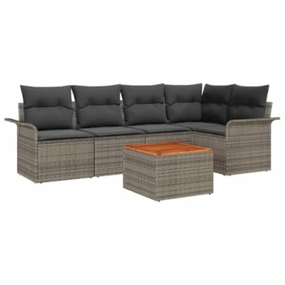 Afbeelding van vidaXL 6 delige lounge set voor in de tuin met kussens grijs poly rattan en acacia