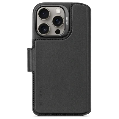 Afbeelding van Apple iPhone 16 Pro MagSafe Hoesje Echt leder Decoded Bookcase/2 in 1 Case Zwart Telefoonhoesje