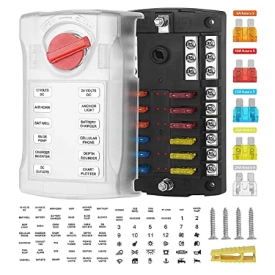 Afbeelding van Jtron Zekeringhouder 12 voudig auto V platte zekeringen ATO/ATC voudige verlichting plastic behuizing M5 schroef met 5 25 A zekering 32 100 max voor boot camper