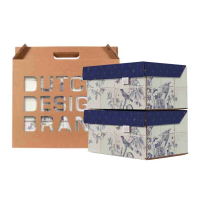 Afbeelding van Dutch Design Brand Opbergbak Storage Box Medium Set Van 2 Karton Royal Tegeltjes 33,2x24,2x16,5cm