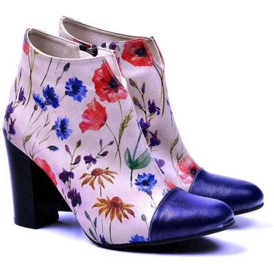 Afbeelding van GOBY Wildflower Bloom Enkellaarsjes Handmade Vegan Leer Dames Maat 38