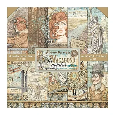 Afbeelding van Stamperia International Scrapbooking Pad Sir Vagabond Piloot, SBBXS18, Wit, OSFA