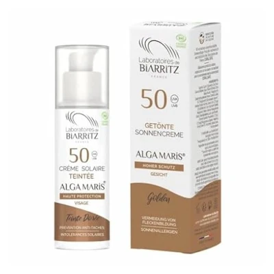 Afbeelding van Laboratoires de Biarritz Getinte zonnecrème gezicht goud LSF50 biologisch gecertificeerd gehydrateerd, gematteerd, zorgt voor een gezonde stralen 50 ml Made in France