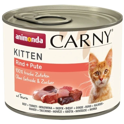 Afbeelding van 12x200g Kitten Rund en Kalkoen animonda Carny Kattenvoer
