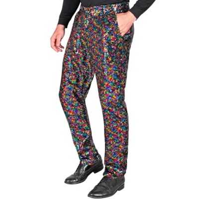 Afbeelding van Widmann Feestmode paillettenbroek voor heren, regenboog, disco fever, slagermove, herenbroek