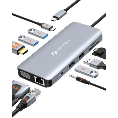 Afbeelding van NOVOO USB C Hub 11 in 1 Docking Station naar HDMI 4K, VGA, PD 100W, 3.0/2.0, SD/TF, Ethernet RJ45, Audio, dockingstations voor MacBook HP Dell
