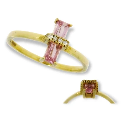 Afbeelding van Gouden Damesring Roze Zirkonia 14 karaats